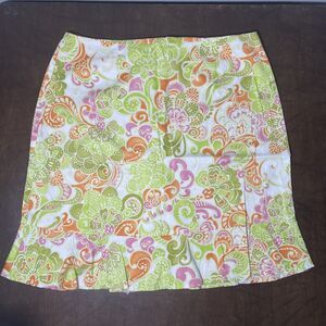 Alanni Colorful Floral Mod Retro Groovy Flower Power Fitted Ruffled Skirt Sz 18